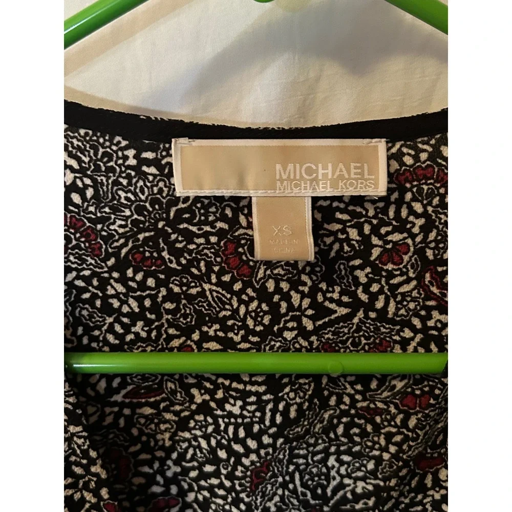 Michael Kors Black Floral‎ Print Long Sleeve Dress XS Mini Ruffle Hem